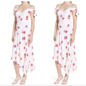 Lewit Tie Sleeve Cold Shoulder Floral Midi Dress